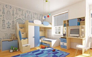 Детская комната Скай (Синий/Белый/корпус Клен) в Заринске - zarinsk.mebel54.com | фото