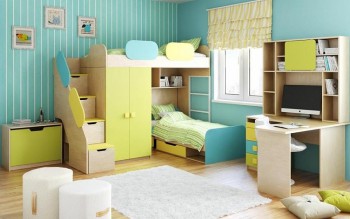 Детская комната Смайли (Желтый/Голубой/Зеленый/корпус Клен) в Заринске - zarinsk.mebel54.com | фото
