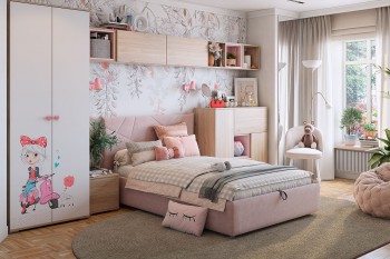 Комплект детской мебели Алина К2 Дуб мария/белый/нежно-розовый велюр в Заринске - zarinsk.mebel54.com | фото