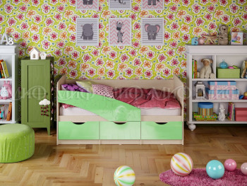 Кровать Бабочки 1,6м (Салатовый металлик) в Заринске - zarinsk.mebel54.com | фото