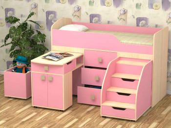 Кровать детская Фея 1.6 Дуб молочный/Розовый в Заринске - zarinsk.mebel54.com | фото