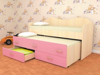 Кровать детская Нимфа двухместная 2.0 Дуб молочный/Розовый в Заринске - zarinsk.mebel54.com | фото