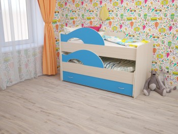 Кровать детская Радуга 1600 Млечный дуб/Голубой в Заринске - zarinsk.mebel54.com | фото