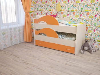 Кровать детская Радуга 1600 Млечный дуб/Оранжевый в Заринске - zarinsk.mebel54.com | фото