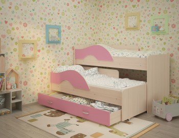 Кровать детская Радуга 1600 Млечный дуб/Розовый в Заринске - zarinsk.mebel54.com | фото