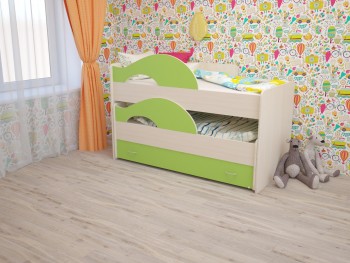 Кровать детская Радуга 1600 Млечный дуб/Салатовый в Заринске - zarinsk.mebel54.com | фото