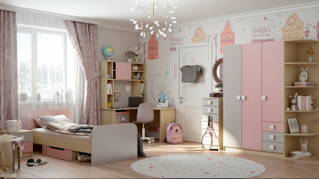 Кровать Грэйси 1650х750 (Розовый/Серый/корпус Клен) в Заринске - zarinsk.mebel54.com | фото