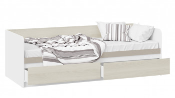 Кровать «Сканди» с 2 ящиками Дуб Гарден/Белый/Глиняный серый в Заринске - zarinsk.mebel54.com | фото