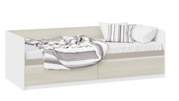 Кровать «Сканди» с 2 ящиками Дуб Гарден/Белый/Глиняный серый в Заринске - zarinsk.mebel54.com | фото