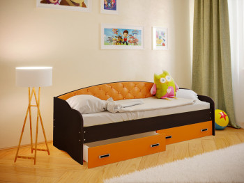 Кровать Софа-7 с мягкой спинкой (800х1900) Венге/Оранжевый в Заринске - zarinsk.mebel54.com | фото