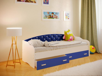 Кровать Софа-8 с мягкой спинкой со стразами (900х1900) Белый/Синий в Заринске - zarinsk.mebel54.com | фото