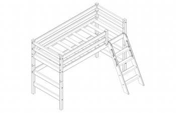 Кровать Соня вариант 6 полувысокая с наклонной лестницей Белый полупрозрачный в Заринске - zarinsk.mebel54.com | фото