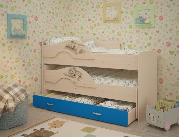 Кровать выкатная Радуга-Сафари детская 1600 Млечный дуб/Голубой в Заринске - zarinsk.mebel54.com | фото