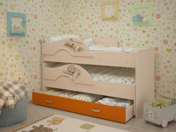 Кровать выкатная Радуга-Сафари детская 1600 Млечный дуб/Оранжевый в Заринске - zarinsk.mebel54.com | фото