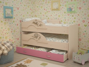 Кровать выкатная Радуга-Сафари детская 1600 Млечный дуб/Розовый в Заринске - zarinsk.mebel54.com | фото