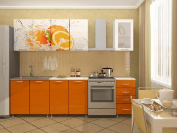 Кухонный гарнитур 1,6м Апельсин (Белый/Оранжевый металлик/Фотопечать апельсин) в Заринске - zarinsk.mebel54.com | фото