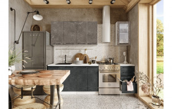 Кухонный гарнитур Нувель 1800мм белый/бетон коричневый/бетон черный в Заринске - zarinsk.mebel54.com | фото