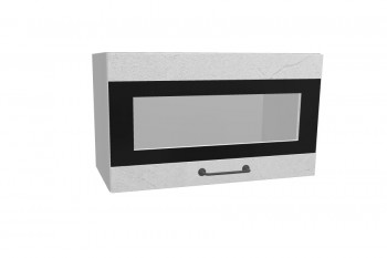 Лофт ПГСФ 600 шкаф верхний горизонтальный со стеклом и фотопечатью (Штукатурка белая/корпус Серый) в Заринске - zarinsk.mebel54.com | фото