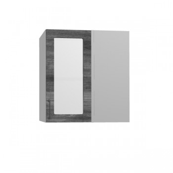 Лофт ПУС 650 шкаф верхний угловой со стеклом (Дуб бурый/корпус Серый) в Заринске - zarinsk.mebel54.com | фото