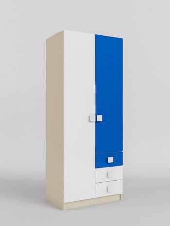Шкаф 2-х створчатый с ящиками Скай люкс (Синий/Белый/корпус Клен) в Заринске - zarinsk.mebel54.com | фото