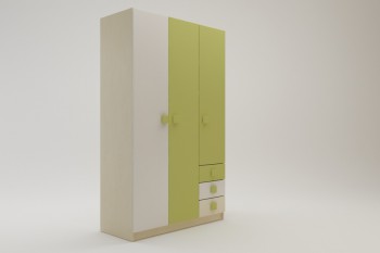 Шкаф 3-х створчатый с ящиками Эппл (Зеленый/Белый/корпус Клен) в Заринске - zarinsk.mebel54.com | фото
