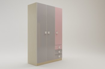 Шкаф 3-х створчатый с ящиками Грэйси (Розовый/Серый/корпус Клен) в Заринске - zarinsk.mebel54.com | фото