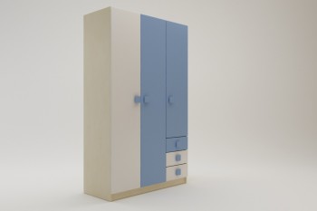 Шкаф 3-х створчатый с ящиками Скай (Синий/Белый/корпус Клен) в Заринске - zarinsk.mebel54.com | фото