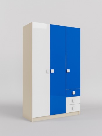 Шкаф 3-х створчатый с ящиками Скай люкс (Синий/Белый/корпус Клен) в Заринске - zarinsk.mebel54.com | фото