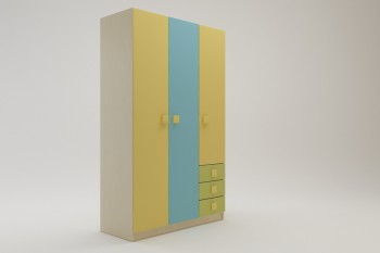 Шкаф 3-х створчатый с ящиками Смайли (Желтый/Голубой/Зеленый/корпус Клен) в Заринске - zarinsk.mebel54.com | фото