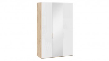 Шкаф комбинированный с 2 глухими и 1 зеркальной дверями правый «Эмбер» Яблоня Беллуно/Белый глянец в Заринске - zarinsk.mebel54.com | фото
