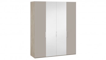 Шкаф комбинированный с 2 глухими и 2 зеркальными дверями «Эмбер» Баттл Рок/Серый глянец в Заринске - zarinsk.mebel54.com | фото
