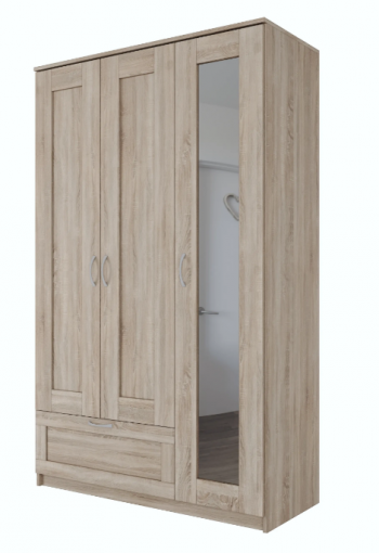 Шкаф трехдверный Сириус с зеркалом и 1 ящиком дуб сонома в Заринске - zarinsk.mebel54.com | фото