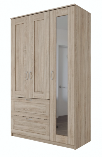 Шкаф трехдверный Сириус с зеркалом и 2 ящиками дуб сонома в Заринске - zarinsk.mebel54.com | фото